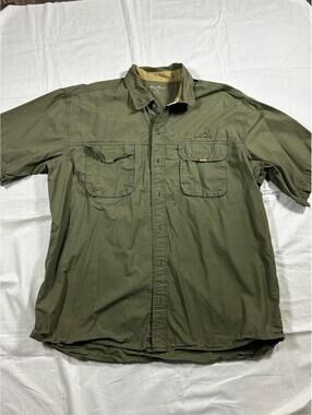 Eddie Bauer Outdoor Shirt Men's XL Green Button Front Durable Ripstop Material